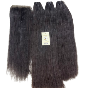 Venta al por mayor luz Yaki extensiones de trama recta pequeños nudos mechones sin procesar encaje suizo 5x5 HD cierre cabello humano Vietnam - Product Image 1