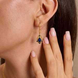 Pendientes de circonita y zafiro, plata de ley 925, chapados en oro de 14 quilates, joyería de piedra de nacimiento de septiembre para mujer, regalo - Product Image 5