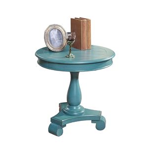 Tavolo Consolle Rotondo Rene in Legno con Piedistallo, Elegante Tavolino Laterale in Teal - Product Image 2