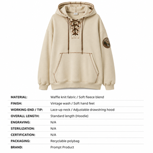 Sweat à capuche oversize en molleton doux, texture gaufrée vintage, avec lacets, pour streetwear, étiquette personnalisée OEM - Product Image 6