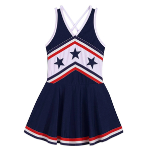 Jupe d'uniforme de cheerleading personnalisée bleu marine avec bordure blanche et rouge, motif étoile, pour adultes, imprimée par transfert thermique, 100 % polyester - Product Image 4
