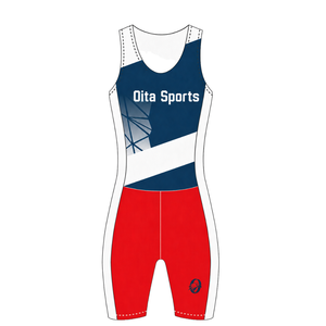 Maillot de compétition de rowing bleu marine et rouge pour homme, sans manches, uniforme de performance, singlet de course, personnalisable, vente en gros pour équipes sportives - Product Image 2