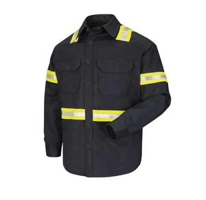 Chemise de travail haute visibilité pour homme, manches longues, bleue avec bandes jaunes argentées, en coton - Product Image 5