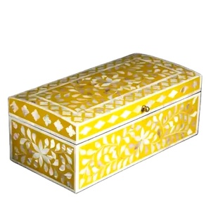 Caja de almacenamiento de madera azul artesanal de lujo, forma Rectangular con incrustaciones de hueso y MOP Diamond, organización de joyería legant Ideal - Product Image 3