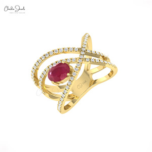 Classic 14K Solid Gold <b>Infinity</b> Crossover Ring with Oval Cut Ruby and Diamond Prong Set for Engagement & Wedding - Product Image 1