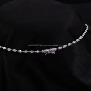 Elegant Diamond Drop <b>Necklace</b> in White Gold, Luxury Bridal Choker with Pear and Round Cut Stones, <b>Statement</b> Wedding Jewelry - Product Image 3