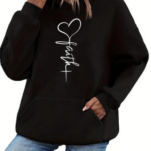 Women's Cream Hoodie Faith <b>Heart</b> Cross Print Long Sleeve Casual Breathable Eco-Friendly Fleece Long-Sleeved Hooded <b>Sweatshirt</b> - Product Image 3