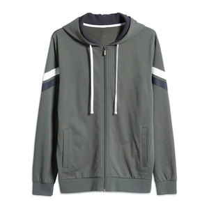 Sweat-shirt à capuche zippé pour homme, couleur unie beige, coupe décontractée, coupe régulière, tissé en polyester, coupe-vent, pour l'automne - Product Image 2