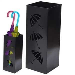 <b>Black</b> Laser Cut Umbrella Stand Patterned Metal Umbrella Holder Square Iron Storage Bin Modern Entryway Walking Stick Organizer - Product Image 1