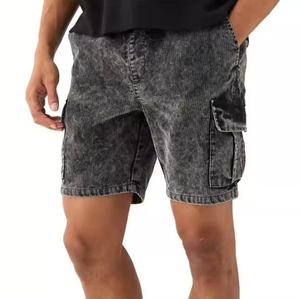 Shorts cargo en velours côtelé pour homme, couleur unie, taille mi-haute, élastique, respirant, style décontracté avec poches, shorts délavés à l'acide pour homme - Product Image 1