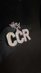 Collar con Colgante CCR Personalizado en Oro Blanco con Letras 3D con Incrustaciones de Diamantes # 31 Piedras de Moissanita y Topper para Hombre - Product Image 2