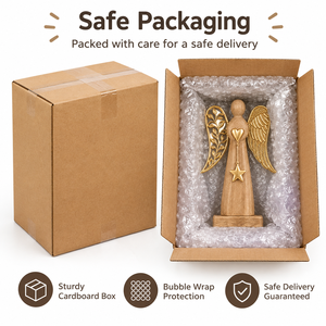 Figurine d'ange en bois avec ailes dorées, cœur et étoile, décoration de table, ornement de Noël, style traditionnel - Product Image 5