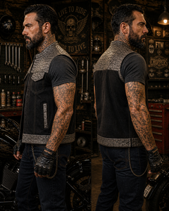 Men's Custom Crocodile Pattern Leather Motorcycle <b>Vest</b> <b>Denim</b> Style Stand Collar Biker <b>Vest</b> With Pockets OEM - Product Image 3