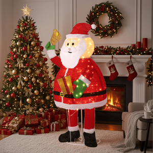 6FT Pre-Lit Santa Claus Holding Bell Christmas Yard Decorations 200 Warm White LEDs Xmas Outdoor <b>Pull</b> up <b>Lighting</b> - Product Image 6