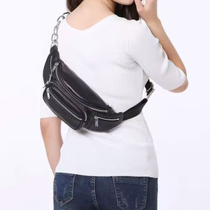 Sac banane tendance en PU avec chaîne, fermeture éclair, sac de ceinture bandoulière pour femme, idéal pour les voyages, la randonnée, la course et le cyclisme, compatible avec les téléphones - Product Image 1