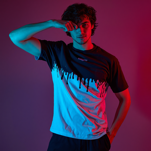 <b>Men</b> Formal Drip Style Knitted T-<b>Shirt</b> with <b>Silk</b> Screen Printed Solid Design OEM/ODM Customization - Product Image 1