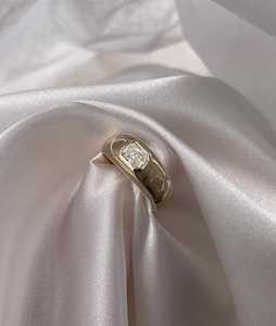 <b>Diamond</b> Engagement <b>Ring</b> Bezel Set Sparkling Emerald Lab Grown Solitaire Wide Tapered Wedding Band 14k 18k Solid Gold Wholesale - Product Image 1