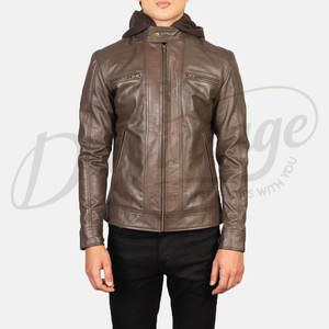 Veste en cuir véritable marron taupe de qualité supérieure pour homme, avec épaulettes rembourrées, coupe ajustée, style motard Cafe Racer, manteau d'hiver en cuir véritable - Product Image 3