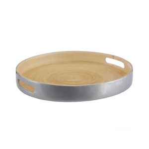 Round Bamboo Serving Tray Silver Lacquered Finish Multi-Function Easy Clean Household Use Tableware Storage Tray Made in Vietnam - Product Image 1