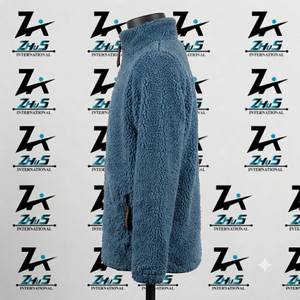 Men's Blue <b>Fleece</b> Sherpa <b>Jackets</b> Stand Collar Zipper Closure Casual Winter Outerwear Sherpa <b>Lining</b> Men's Sherpa <b>Jackets</b> - Product Image 3