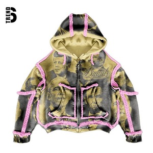 Sudadera con capucha y cremallera para hombre, personalizada OEM, con costuras blancas, 100% algodón, ecológica, transpirable, estilo urbano, talla grande - Product Image 3