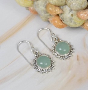 Pendientes de Calcedonia Aqua Natural al por Mayor, Plata de Ley 925, Hechos a Mano, Redondos, Colgantes - Product Image 1