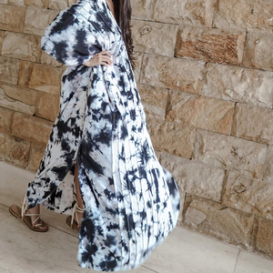 Boho Chic <b>Tie</b> Dye Kaftan Dress for Women Floor-Length Maxi Front <b>Back</b> Printex Handmade India Washable Kimono Sleeves Plain Dyed - Product Image 6
