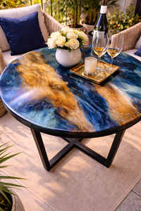 Mesa de Centro Redonda de Resina Epoxi de Lujo, Mesa de Madera Azul Océano, Mesa de Centro Estilo Río Hecha a Mano, Muebles Modernos para Sala de Estar - Product Image 3