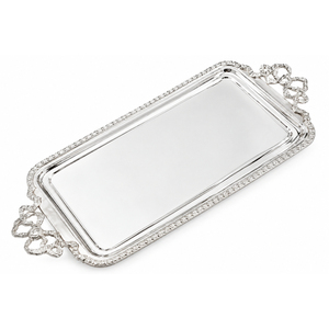 Bandeja Rectangular de Lujo Plateada con Asas Ornamentadas, Plato Decorativo Metálico para Café y Decoración de Bodas al por Mayor - Product Image 1