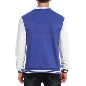 <b>Mens</b> Winter Blue <b>White</b> Varsity <b>Jacket</b> Front Letter Contrast Sleeves Stand Collar Cuffs Hem Button Closure Casual Slim Quilted - Product Image 4