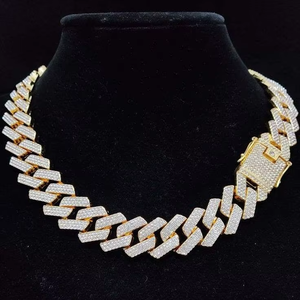 Men's stylish Gold Plated Moissanite Cuban Chain <b>Statement</b> <b>Necklace</b> Hip Hop Style Geometric Link Design Everyday Wear - Product Image 3