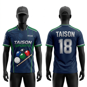 เสื้อสนุกเกอร์ชาย ผ้าโพลีเอสเตอร์อินเตอร์ล็อค 180 GSM ระบายอากาศได้ดี สีเขียวอมน้ำเงินไล่เฉด ดีไซน์แผงสีแบบไล่ระดับ พิมพ์โลโก้แบบซับลิเมชั่นตามสั่ง - Product Image 5