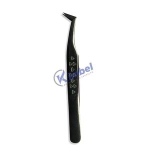 Pince à épiler professionnelle antistatique en acier inoxydable à pointe en fibre de 45 degrés, 12 cm, noire, pour extensions de cils, design en forme de cœur, marque privée - Product Image 4
