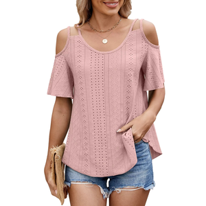 T-shirt ajusté décontracté pour femme, en tissu tricoté respirant, à manches courtes, infroissable, polyvalent - Product Image 5