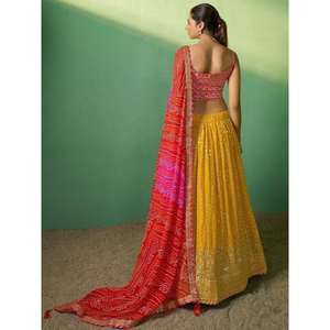 Maravillosas lentejuelas amarillas mostaza Georgette Lehenga Choli con Dupatta - Product Image 4