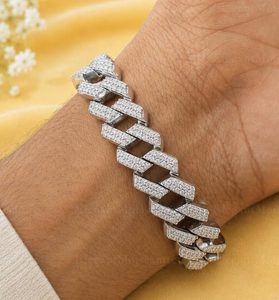 Bracelet gourmette cubaine en argent 925 avec moissanite, bracelet jonc épais à breloques pour mariage et cadeau - Product Image 3