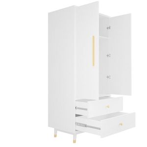 Armadio in Legno Triamine Bianco e Oro con Piedini in Rame, 2 Ante, 2 Cassetti, Asta Appendiabiti, in Pannello a Densità Incollata - Product Image 6