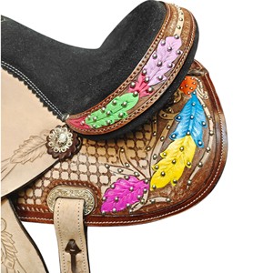 Selle de cheval adulte en cuir premium pour le barrel racing western, avec siège et équipement, disponible - Product Image 5