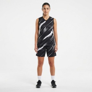 Ensemble de maillots de basket-ball rayés rouge, noir et blanc pour femmes, vêtements de sport en polyester respirant - Product Image 2