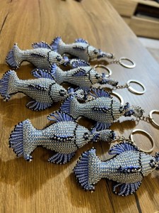 Crochet Beaded Fish Keychain: Handmade Ocean <b>Bag</b> <b>Charm</b> Animal <b>Charm</b> Ocean Lover Gift, Blue Bead Keyring, Sea-Inspired Accessory, - Product Image 3