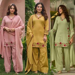 Ensemble de salwar kameez élégant en coton Chanderi brodé multi-aiguilles pour femmes - Product Image 2