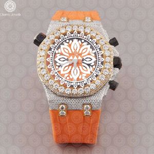 Charm Jewells Men's Stainless Steel Irregular Watch With Diamond Bezel Sapphire Crystal <b>Chronograph</b> Luxury Fashion Orange - Product Image 1