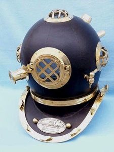 Casco decorativo antiguo de 18 pulgadas para buceo vintage azul marino para decoración de encimera - Product Image 6