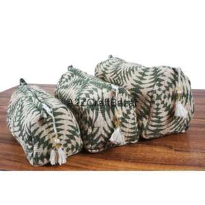 Lot de 3 trousses de toilette matelassées en coton faites à la main avec fermeture éclair, imperméables et réutilisables, tailles moyenne et petite - Product Image 3