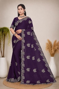 Sari en satin et mousseline pour femme Vexotrend, broderie Swarovski, style traditionnel, séchage rapide, sans plis, coupe classique, toutes saisons - Product Image 6
