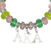 Bracelet unisexe vintage plaqué or avec breloque lettre en forme de perle rose et verte, bijou fantaisie coloré et élégant, accessoire cadeau