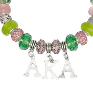 Pulsera de cuentas redondas rosas y verdes con dije de letra, joyería de moda para mujer, pulsera de cuentas colorida, elegante accesorio de regalo. - Product Image 4