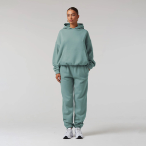 Ensemble pantalon et sweat à capuche oversize pour femme, couleur unie, 100 % coton, écologique, longueur intégrale, imprimé délavé à l'acide - Product Image 2