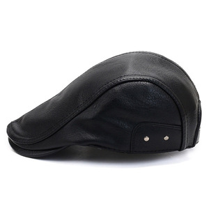 PU Leather <b>Newsboy</b> Cap Adjustable Flat <b>Hat</b> England Style Unisex Breathable Casual Wear Spring Autumn 56-58CM - Product Image 2