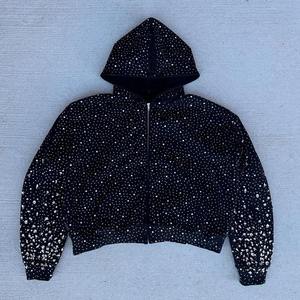 Mens Diamond Stone Hoodie <b>Crystal</b> Embellished Cotton Blend Pullover Sweatshirt Casual Streetwear Hooded <b>Top</b> with Pocket - Product Image 1